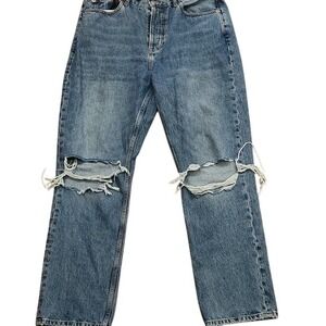 Topshop Dad Jeans Button Fly 34x32 Distressed Grunge Slouch Relaxed Dirty Work